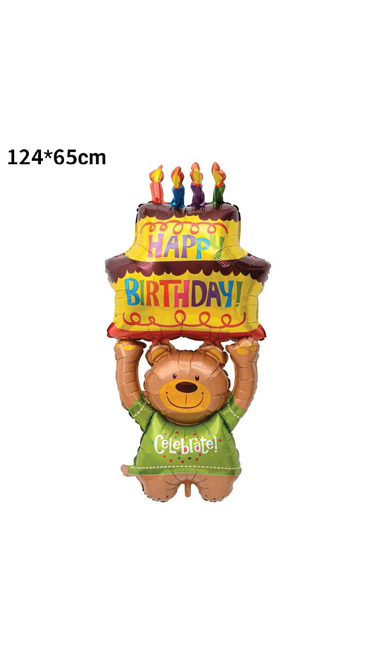 Teddy Bear Holding Birthday Cake_Foil Balloon
